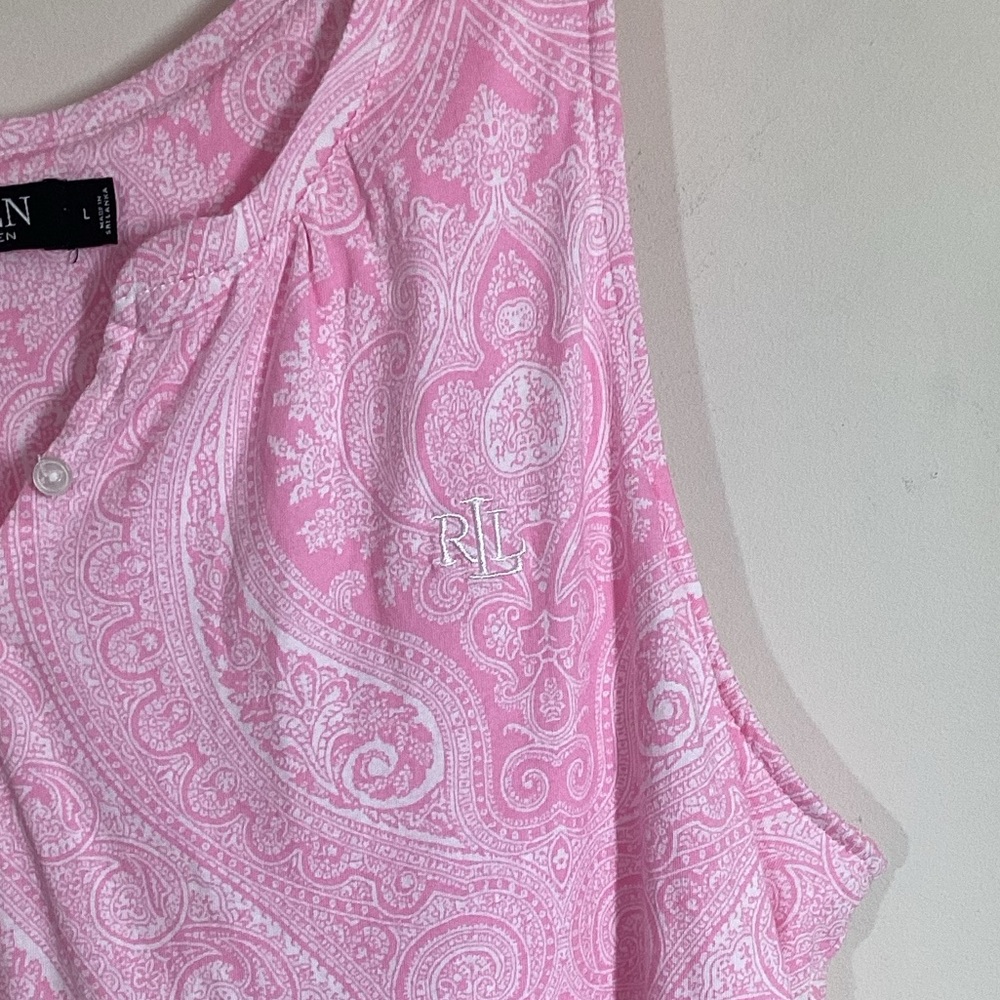 Lauren Ralph Lauren Black Label L Pink Paisley Nightgown Sleep Shirt Cotton - Picture 4 of 11